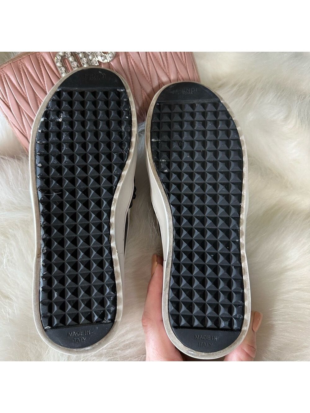 FENDI KARLITO STUDDED LEATHER SLIP ON SNEAKERS WOMENS 37 7 DESIGNER RARE - Picture 3 of 12